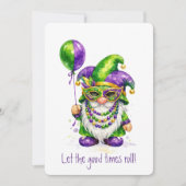 Mardi Gras-kabouter met feestballon Kaart (Voorkant)