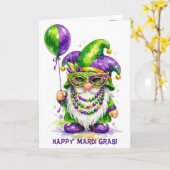 Mardi Gras-kabouter met feestballon Kaart (Gele Bloem)