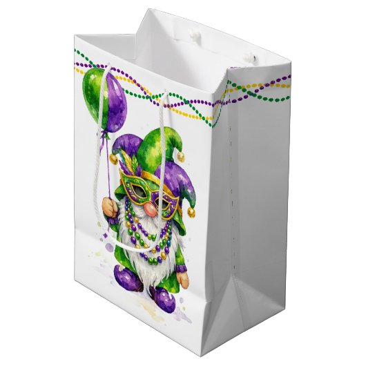 Mardi Gras-kabouter met feestballon Medium Cadeauzakje (Voorkant Gekanteld)