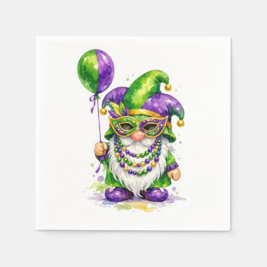 Mardi Gras-kabouter met feestballon Servet (Voorkant)