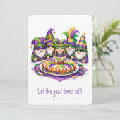 Mardi Gras-kabouter met King Cake Kaart (Staand voorkant)