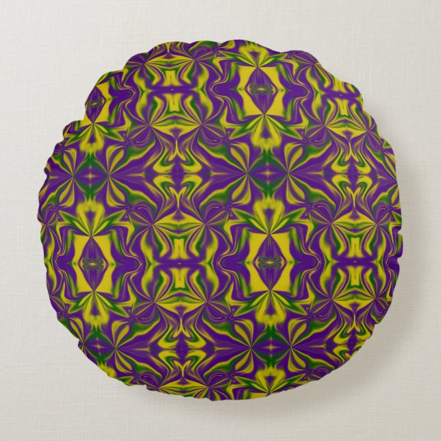 Mardi Gras Kaleidoscope Rond Kussen (Voorkant)