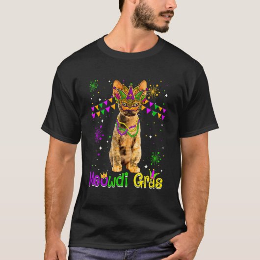 Mardi Gras Kat Schattige Devon Rex Kat Carnavalsma T-shirt (Voorkant)