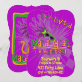 Mardi Gras Kat Uitnodiging (Voorkant / Achterkant)