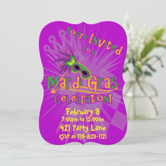 Mardi Gras Kat Uitnodiging (Staand voorkant)