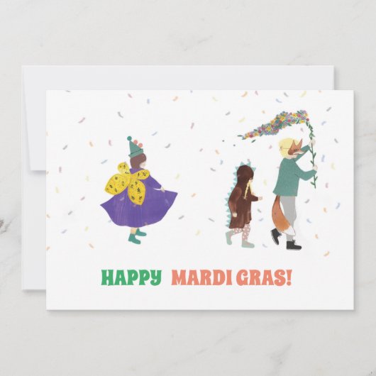 Mardi Gras Kinder Carnaval Lente Illustratie Kaart (Voorkant)