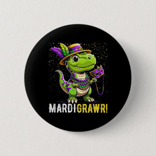 Mardi Gras Kinder Shirt T Rex Dinosaur Mardi Grawr Ronde Button 5,7 Cm