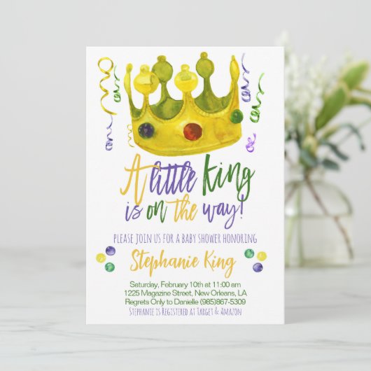 Mardi Gras King Baby shower Uitnodiging (Staand voorkant)