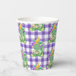 Mardi Gras King Cake Alligator en geruite papieren Bekers