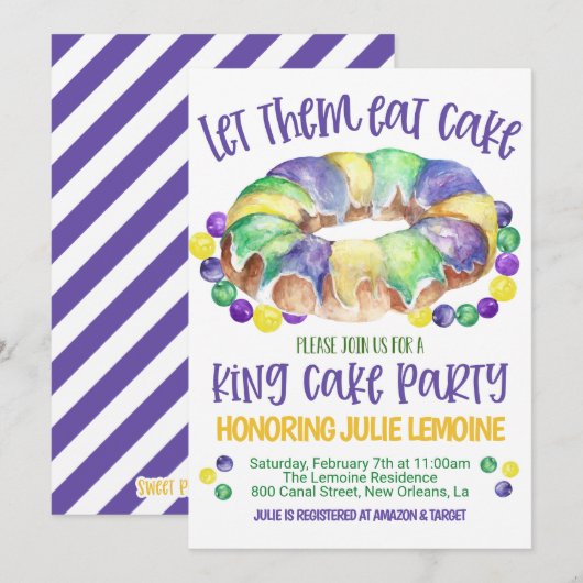 Mardi Gras King Cake Feest Uitnodiging (Voorkant / Achterkant)