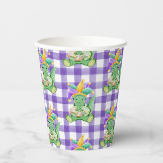 Mardi Gras King Cake Gator en Gingham Paper cup Papieren Bekers