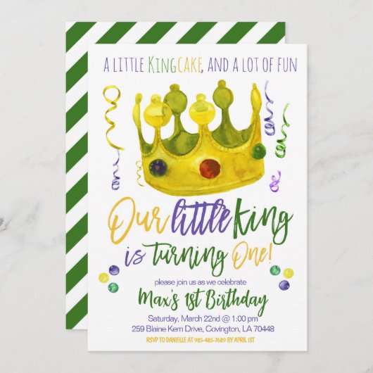 Mardi Gras King Eerste Uitnodiging Verjaardag (Voorkant / Achterkant)