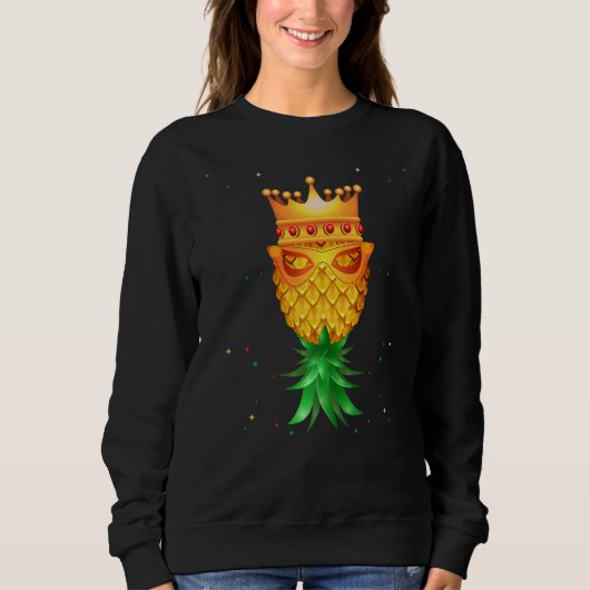 Mardi Gras King Mask Swinger Upside Down Pineappel Trui (Voorkant)