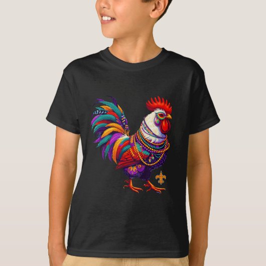 Mardi Gras kip haan kralen New Orleans grappig T-shirt (Voorkant)