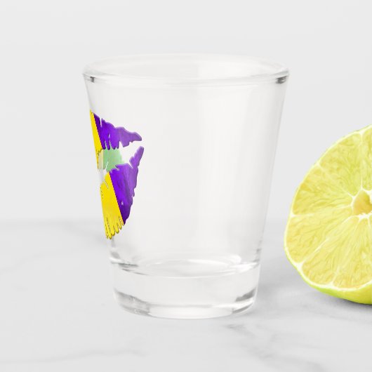 Mardi Gras Kiss Lips Paars Geel Groen Shot Glas (Rechts)