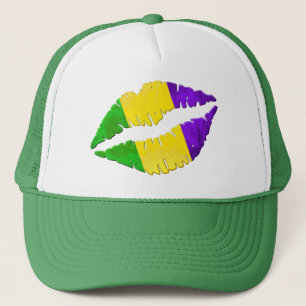 Mardi Gras Kiss Lips Paars Geel Groen Trucker Pet
