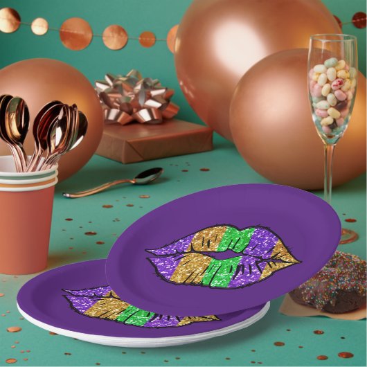 Mardi Gras Kiss Paper Borden Papieren Bordje (Multi)