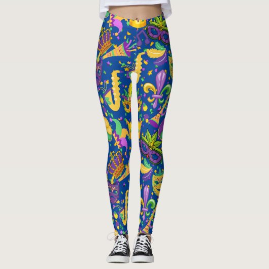 Mardi gras kleuren D Blauw Leggings (Voorkant)