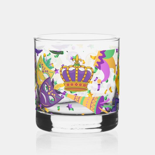 Mardi gras kleuren whisky glas (Voorkant)