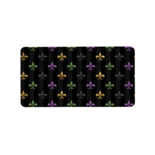 Mardi Gras Kleurrijke Fleur De Lis Donkere Vertica Etiket