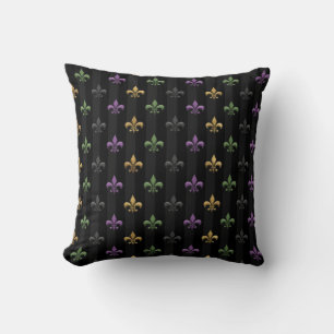 Mardi Gras Kleurrijke Fleur De Lis Donkere Vertica Kussen