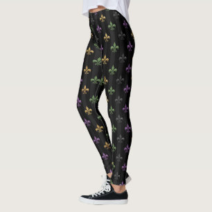 Mardi Gras Kleurrijke Fleur De Lis Donkere Vertica Leggings