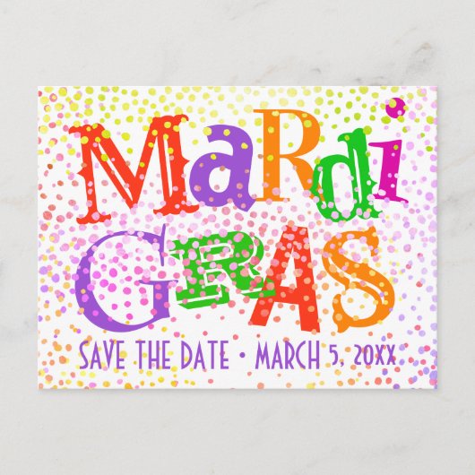 Mardi Gras Kleurrijke Typografie Party Uitnodiging Briefkaart (Voorkant)