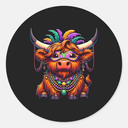 Mardi Gras Koe met kostuumkralen Ronde Sticker (Voorkant)