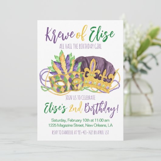 Mardi Gras Koning Tweede Uitnodiging Verjaardag (Staand voorkant)