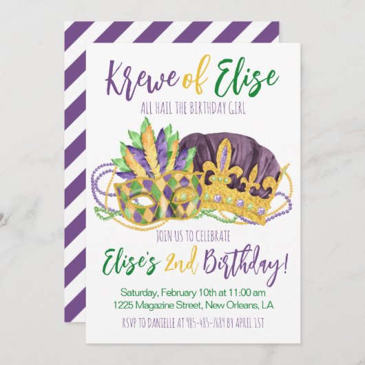 Mardi Gras Koning Tweede Uitnodiging Verjaardag (Voorkant / Achterkant)