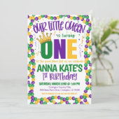 Mardi Gras Koningin Eerste Verjaardag Uitnodiging (Staand voorkant)