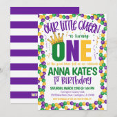 Mardi Gras Koningin Eerste Verjaardag Uitnodiging (Voorkant / Achterkant)