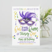 Mardi Gras Koningin Eerste Verjaardag Uitnodiging (Staand voorkant)
