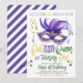 Mardi Gras Koningin Eerste Verjaardag Uitnodiging (Voorkant / Achterkant)