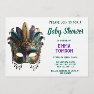 Mardi Gras Koninklijke Veer Masker Baby Shower Kaart