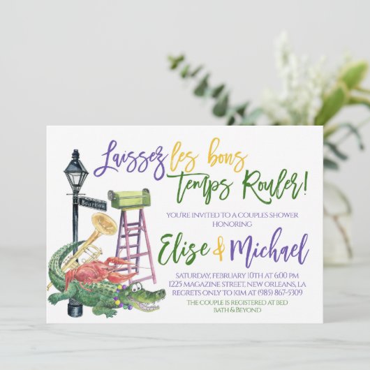 Mardi Gras Koppel Bruiloft Uitnodiging (Staand voorkant)