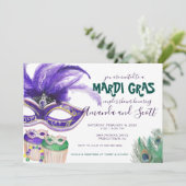Mardi Gras Koppel Bruiloftsfeest Kaart (Staand voorkant)