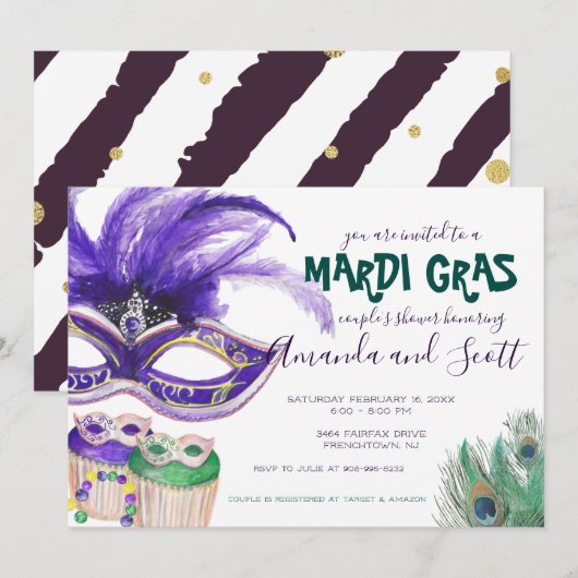 Mardi Gras Koppel Bruiloftsfeest Kaart (Voorkant / Achterkant)