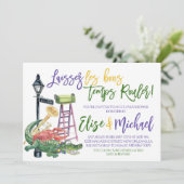 Mardi Gras Koppel Bruisparty Uitnodiging (Staand voorkant)