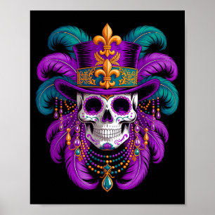 Mardi Gras-kostuum Suiker Schedel Illustratie Poster