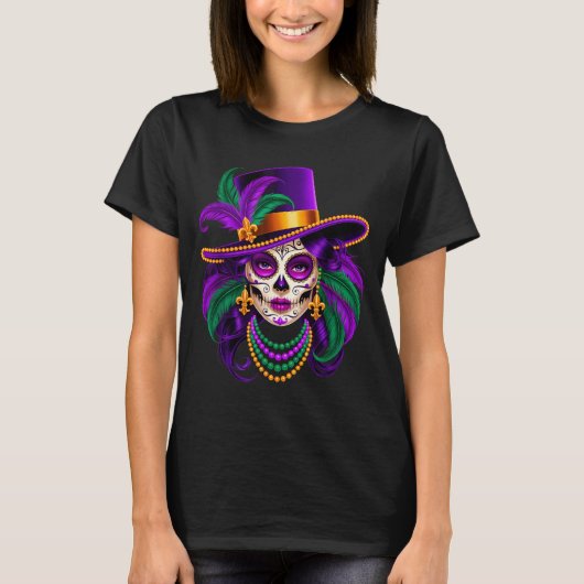 Mardi Gras Kostuum Suiker Skull T-shirt (Voorkant)