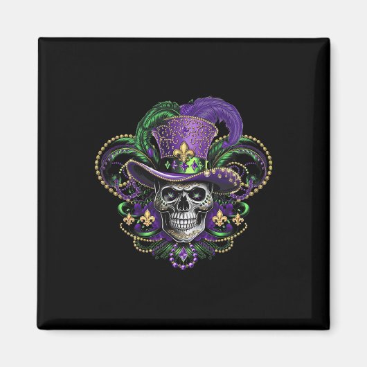 Mardi Gras Kostuum Suikerschedel Carnaval Hallowee Magneet (Voorkant)
