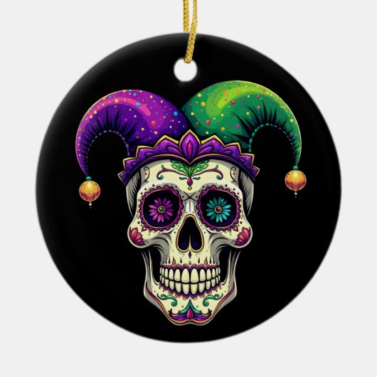 Mardi Gras Kostuum Suikerschedel Carnaval New Orle Keramisch Ornament (Voorkant)