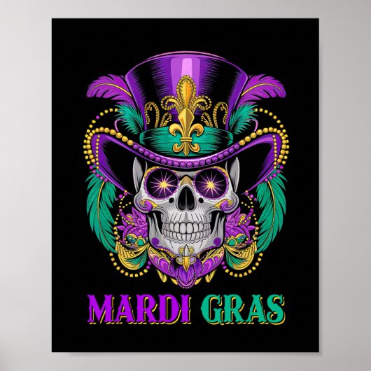Mardi Gras Kostuum Suikerschedel Carnaval New Orle Poster (Voorkant)