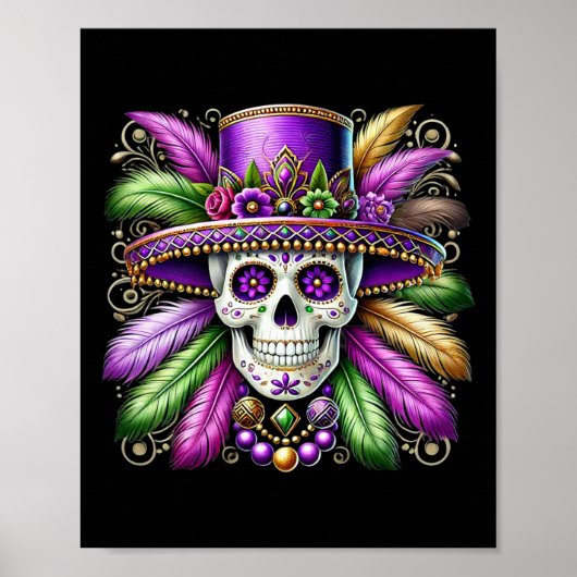 Mardi Gras Kostuum Suikerschedel Carnaval New Orle Poster (Voorkant)