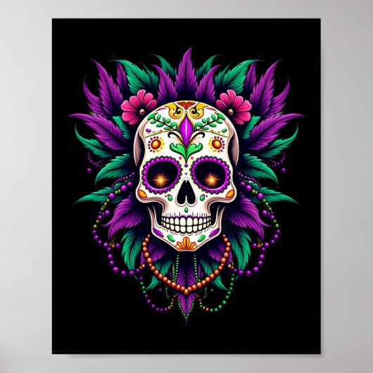 Mardi Gras Kostuum Suikerschedel Carnaval New Orle Poster (Voorkant)