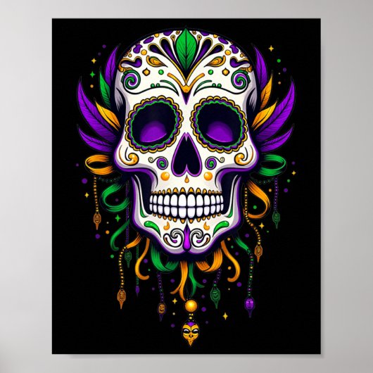 Mardi Gras Kostuum Suikerschedel Carnaval New Orle Poster (Voorkant)