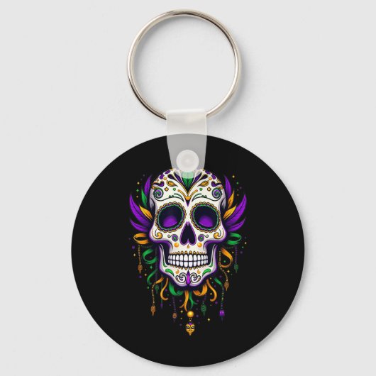 Mardi Gras Kostuum Suikerschedel Carnaval New Orle Sleutelhanger (Voorkant)