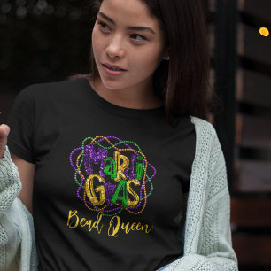 Mardi Gras kraal koningin aangepaste tekst T-shirt