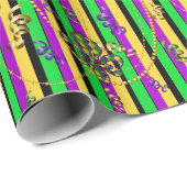 Mardi Gras Kralen Fleur de Lis Paarse Goud Groen Cadeaupapier (Rol Hoek)